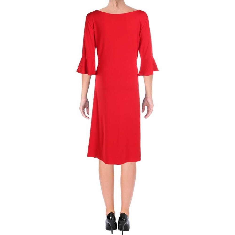 SOLD! Lauren Ralph Lauren Fit Flare Midi Dress Red - Picture 3 of 3